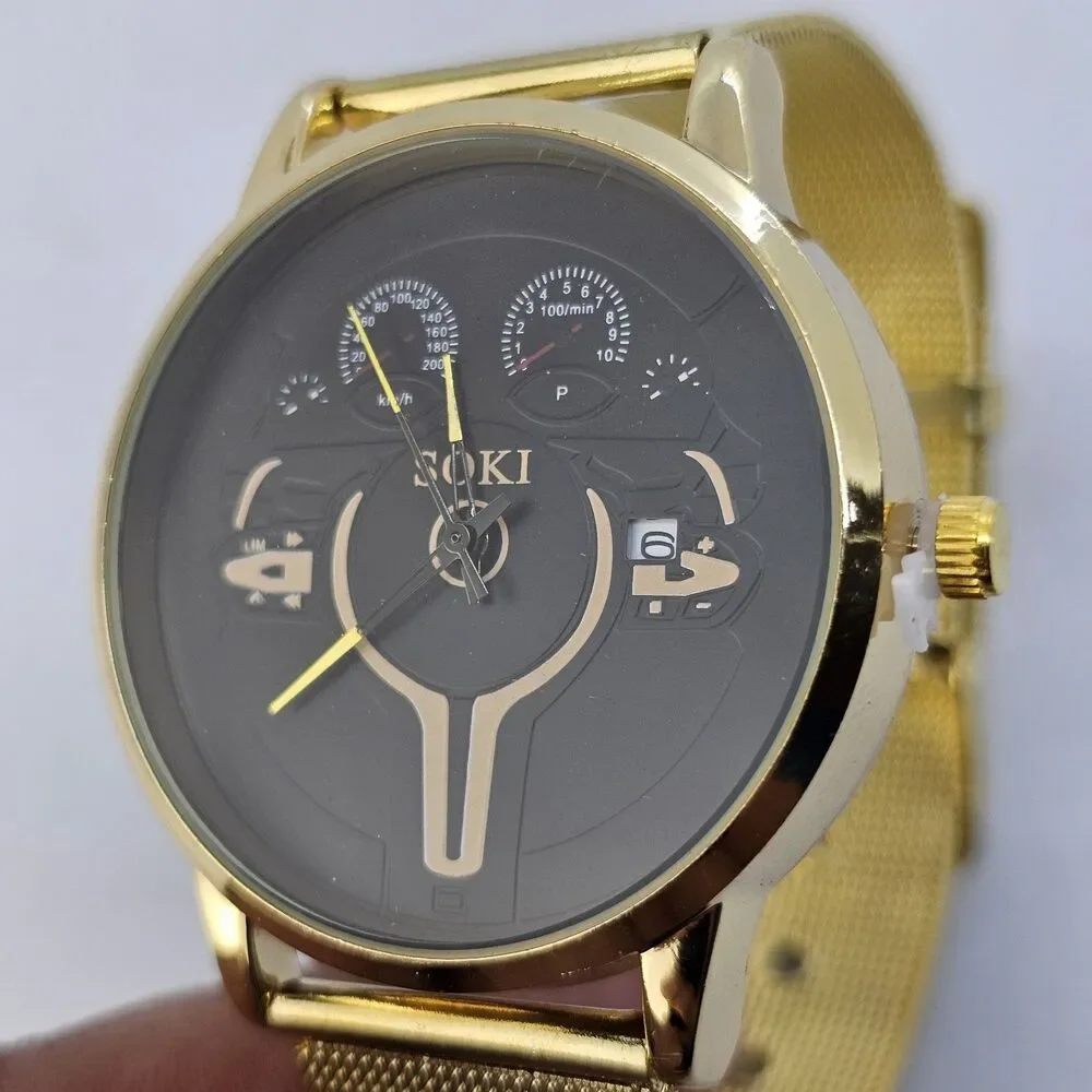 Men's Watch 42MM Black Dial Gold Case Gold‎ Milanese Mesh Stainless Steel Bands